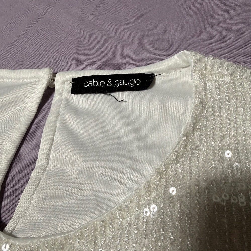 Cable & Gauge White Sequin Blouse Top Women's‎ Size Large - Picture 5 of 7